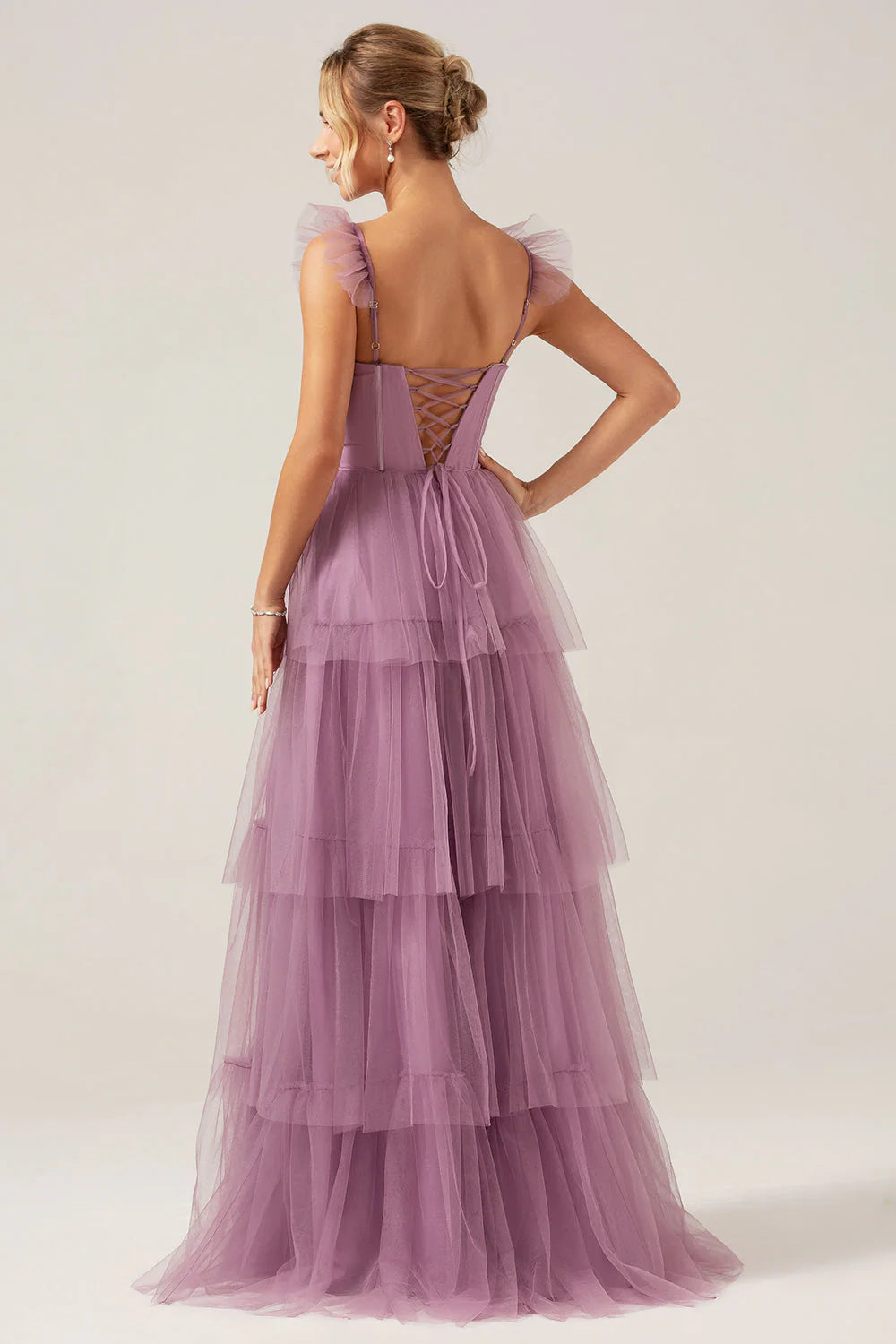 Eucalyptus A Line Spaghetti Straps Floor Length Tulle Bridesmaid Dress