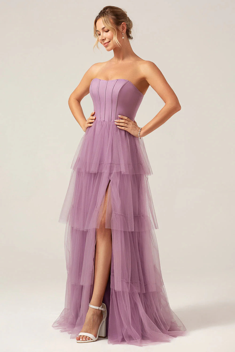 Eucalyptus A Line Spaghetti Straps Floor Length Tulle Bridesmaid Dress