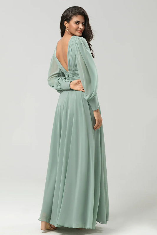 Detachable chiffon long sleeved bridesmaid dress