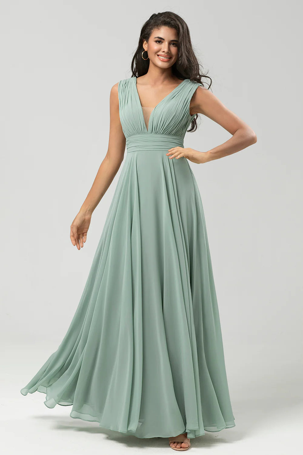 Detachable chiffon long sleeved bridesmaid dress