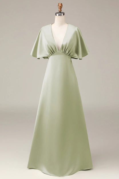 A-line V-neck satin bridesmaid skirt