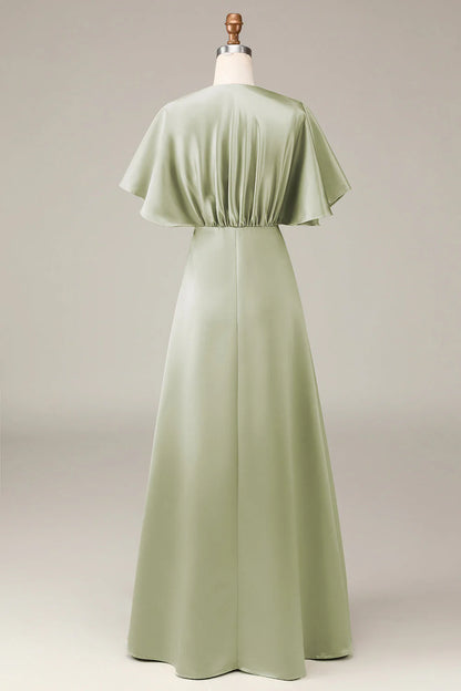 A-line V-neck satin bridesmaid skirt