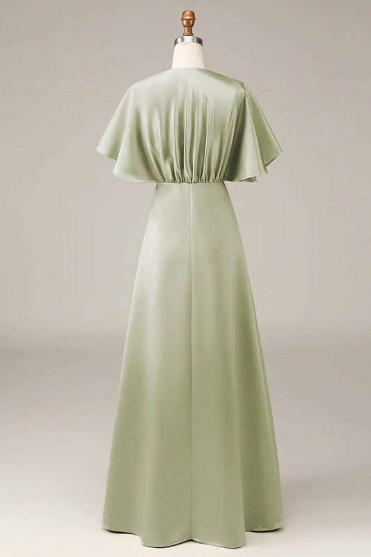 A-line V-neck satin bridesmaid skirt
