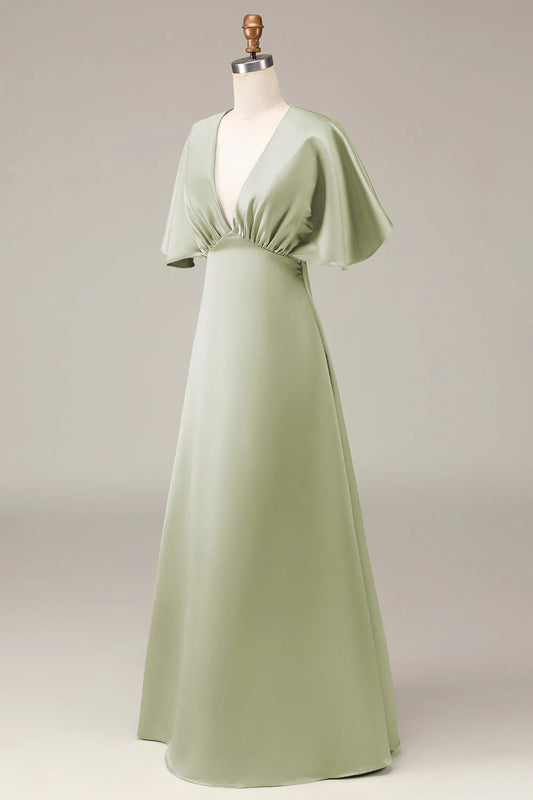 A-line V-neck satin bridesmaid skirt