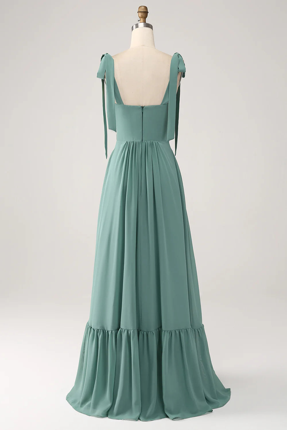 Eucalyptus A-Line Spaghetti Straps Pleated Floor Length Bridesmaid Dress