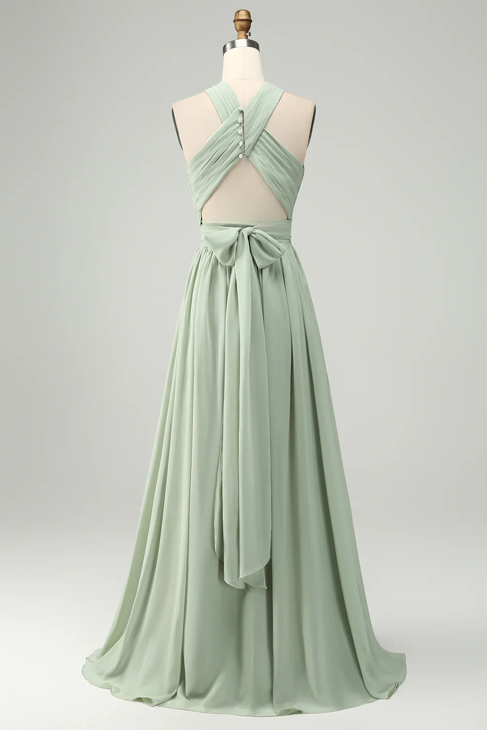 A-line camisole pleated long bridesmaid dress with slit