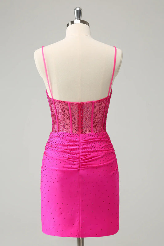 Tight spaghetti strap tight corset short with beads back to school dress
