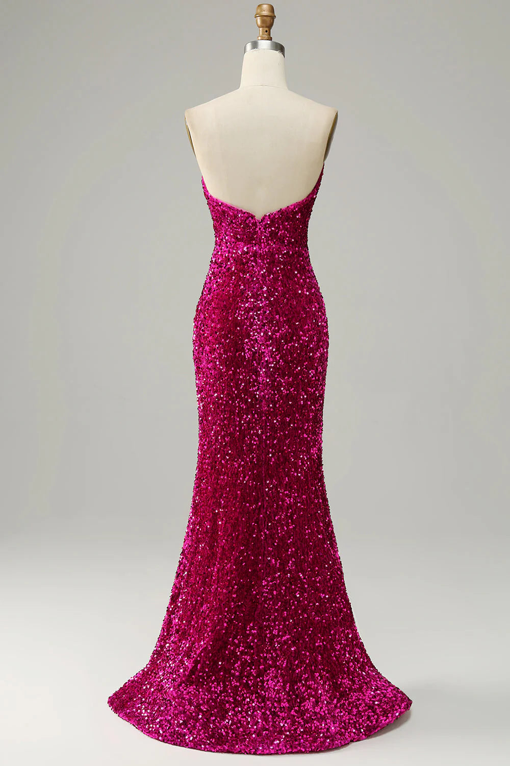 Hot Pink Mermaid Strapless Sequin Prom Dress with Slit
