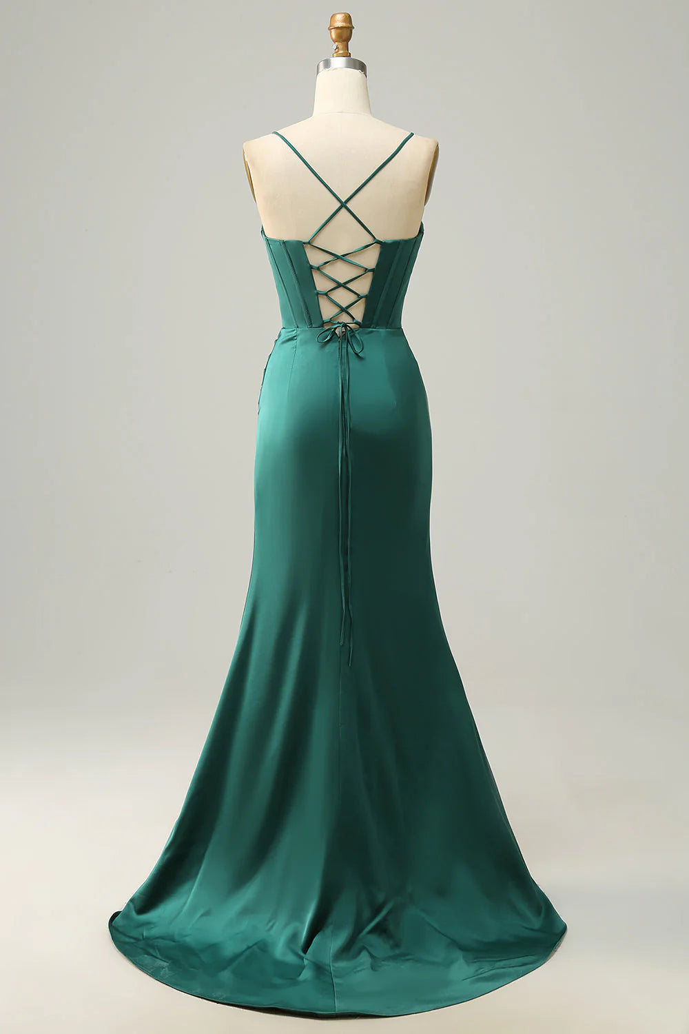 Mermaid spaghetti strap long with slit ball gown