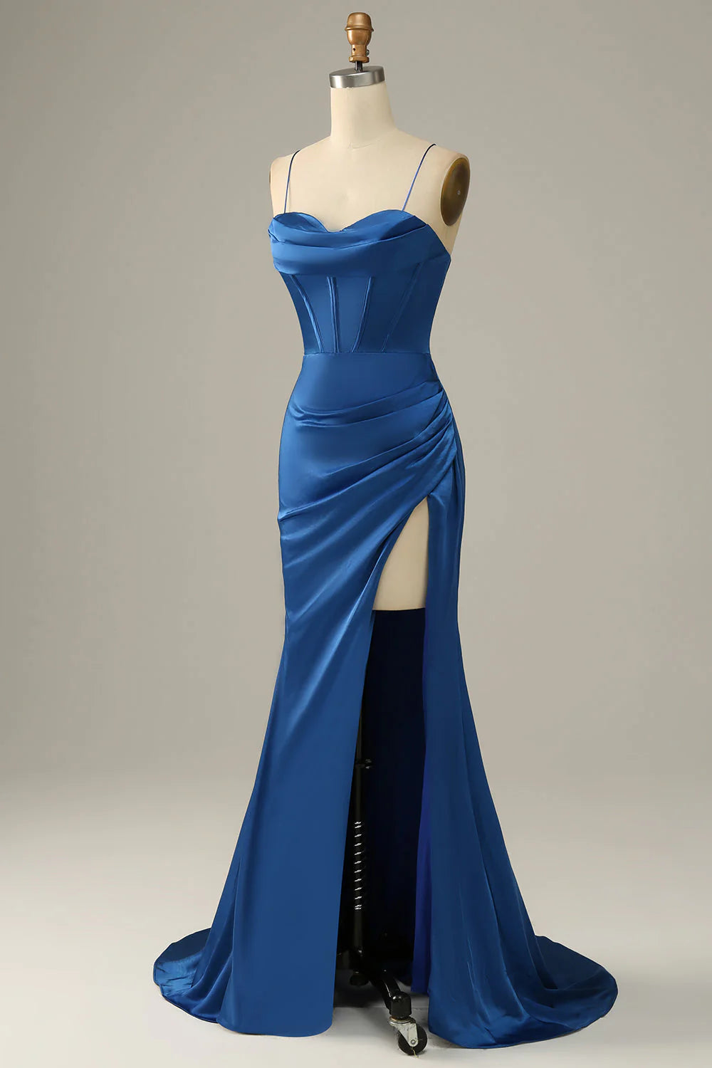 Mermaid spaghetti strap long with slit ball gown