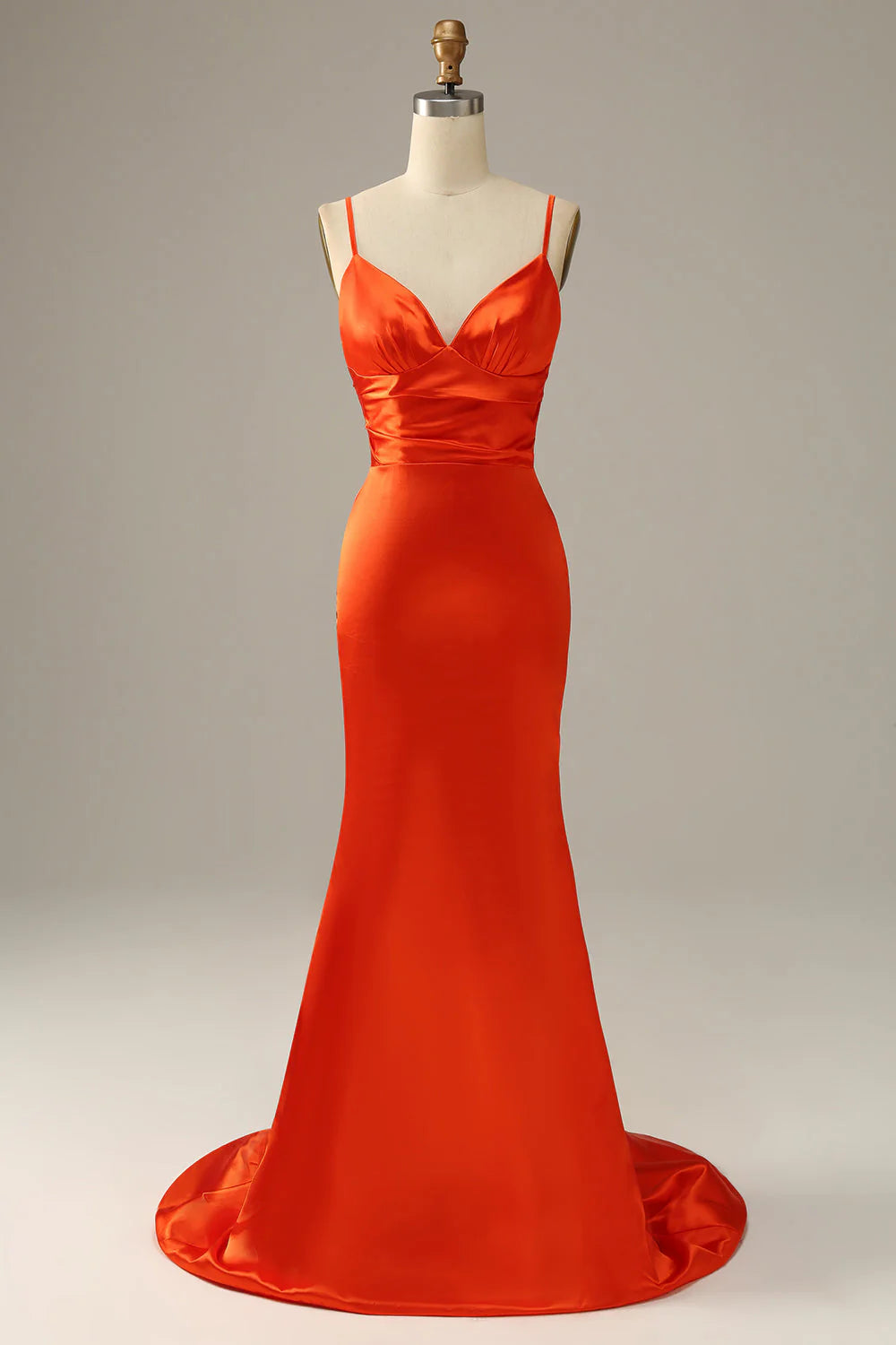 Orange mermaid spaghetti strap backless satin ball gown