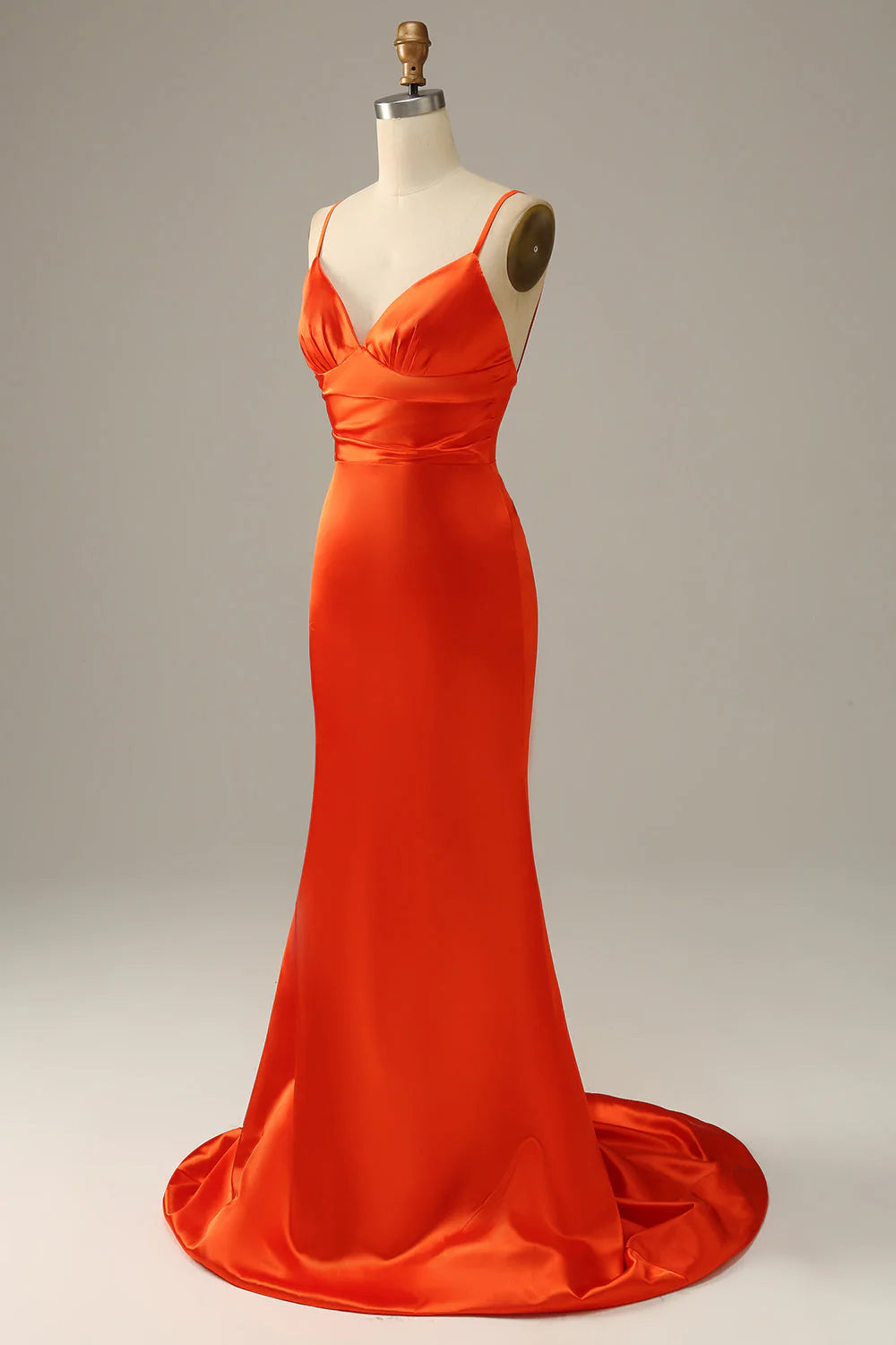 Orange mermaid spaghetti strap backless satin ball gown