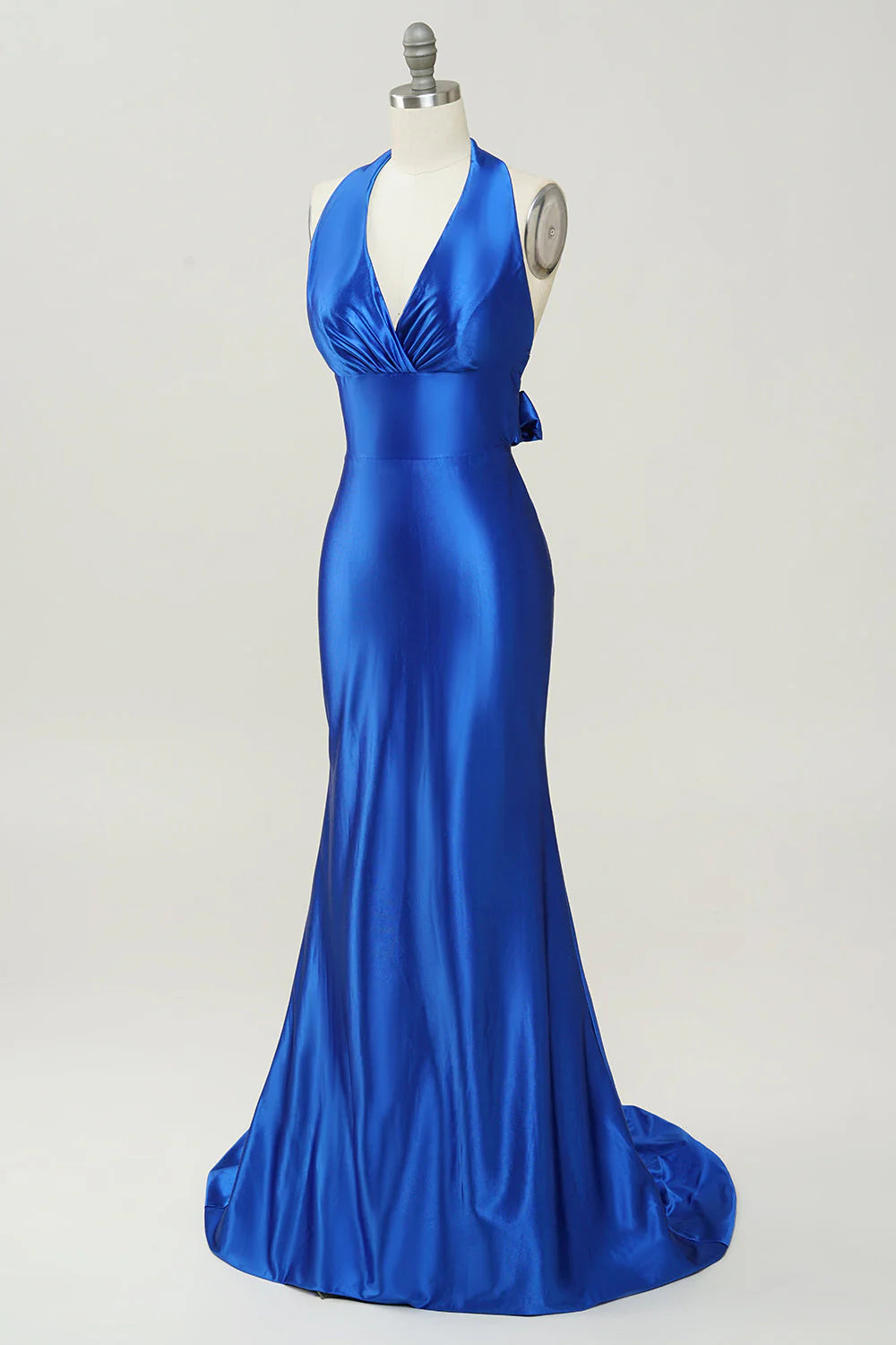Royal Blue Mermaid Halter Lace Up Prom Dress With Backless
