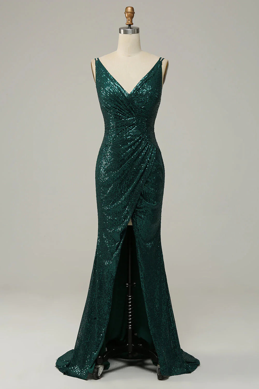Deep green mermaid sequin thin suspender ball skirt with side slit
