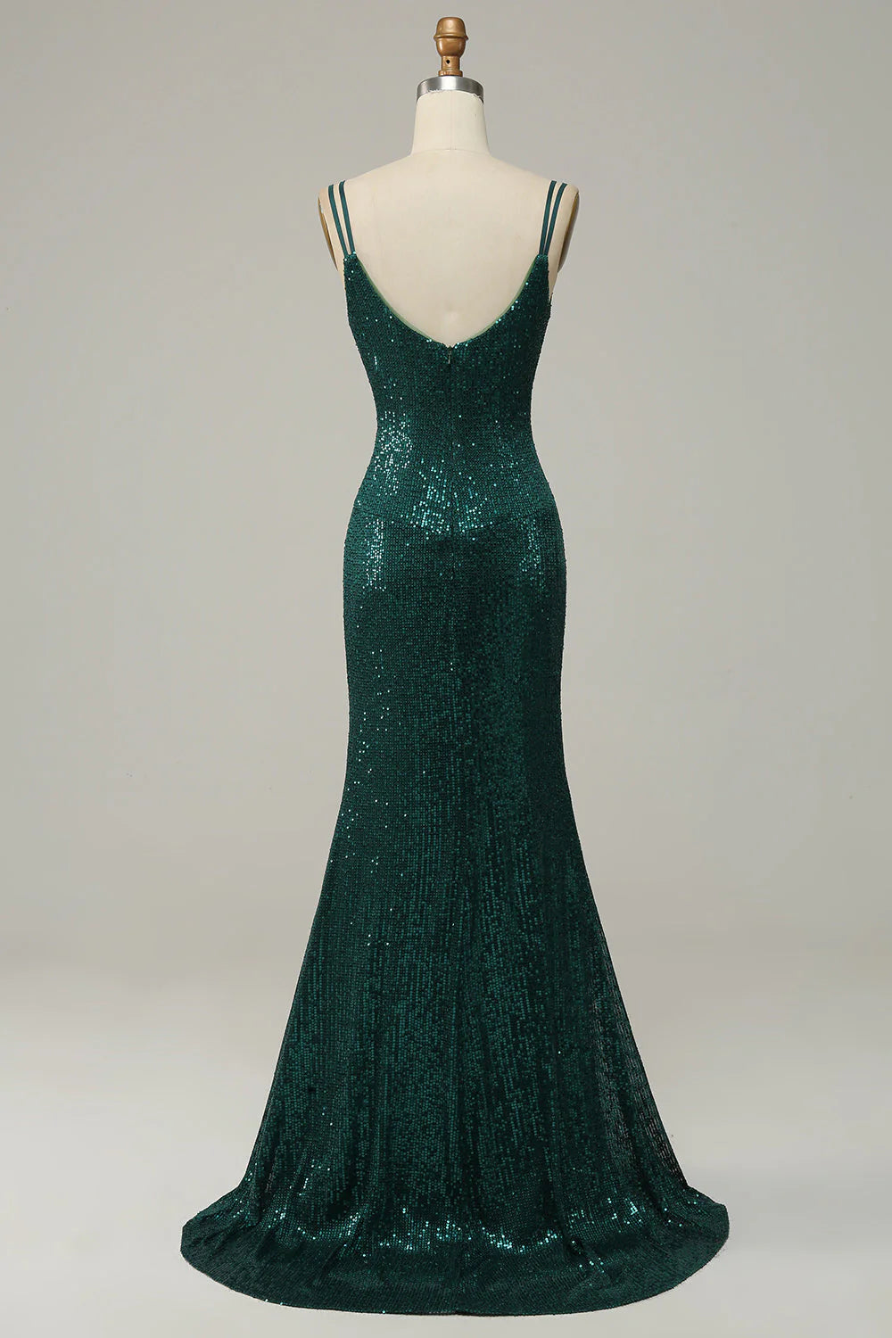 Deep green mermaid sequin thin suspender ball skirt with side slit
