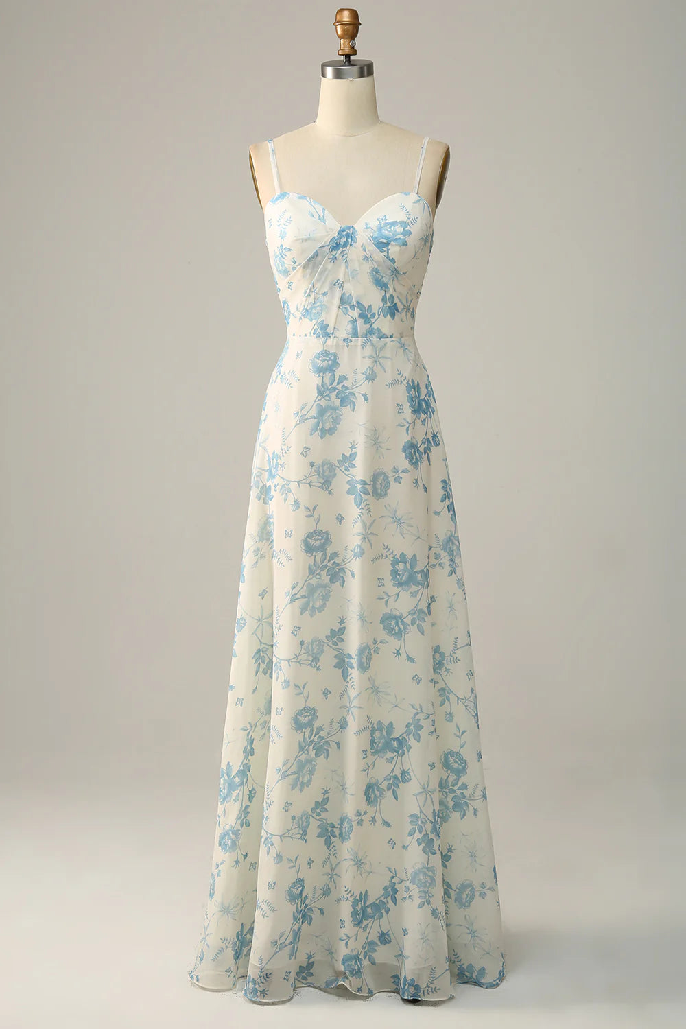 A-line slim shoulder chiffon floor mopping bridesmaid dress