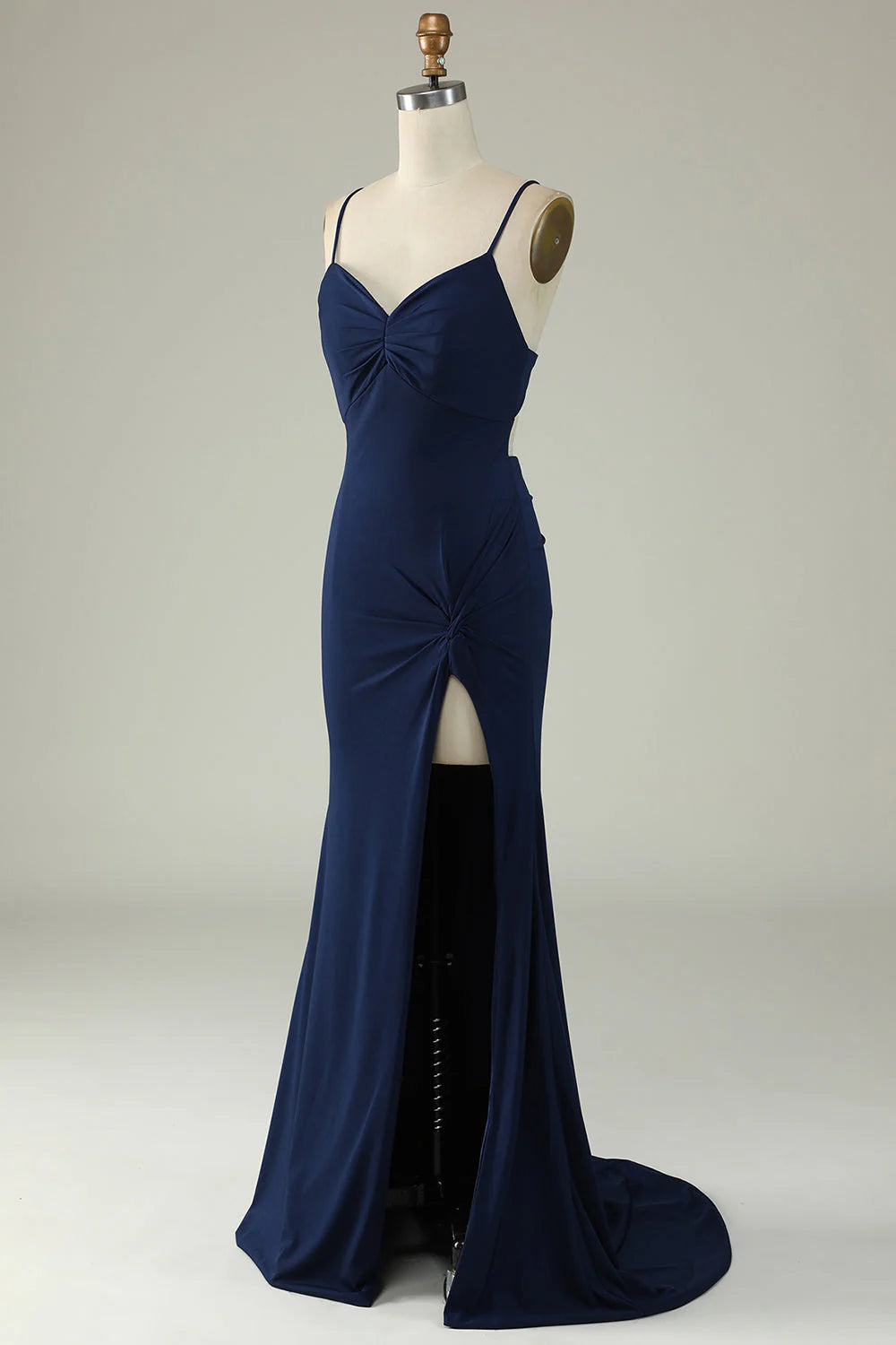 Mermaid spaghetti strap long ball dress with side slit