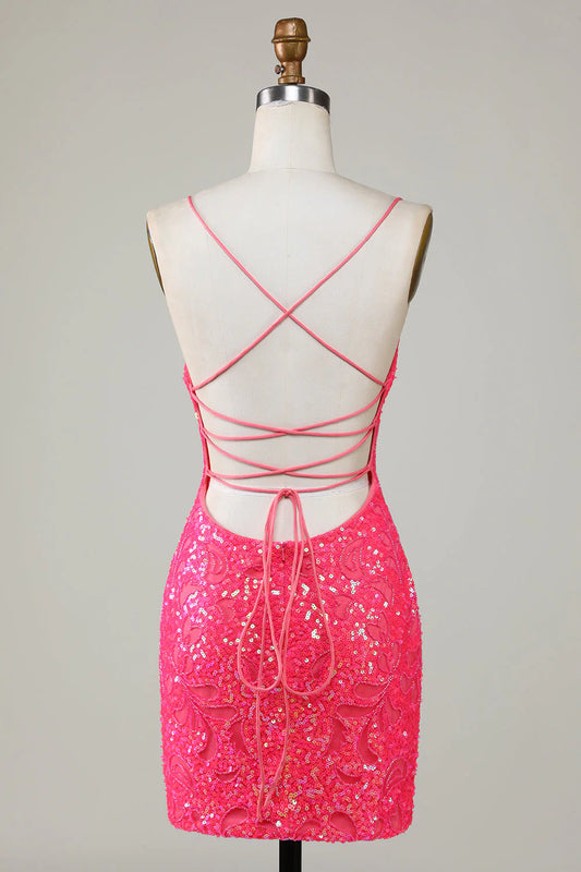 Thin shoulder strap backless strap beaded tight fitting short back dress for back to school