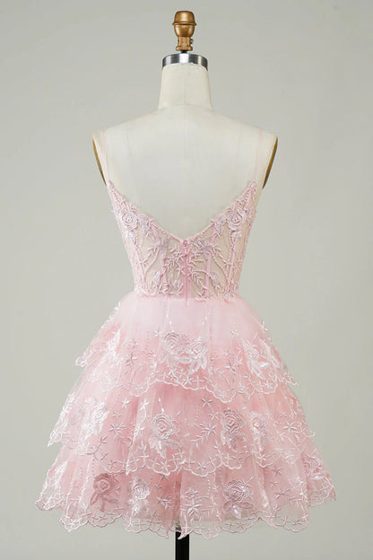 Thin suspender A-line sequined layered tight corset short skirt