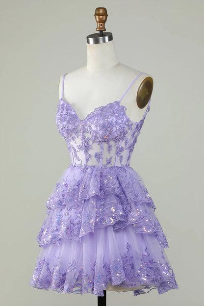 Thin suspender A-line sequined layered tight corset short skirt