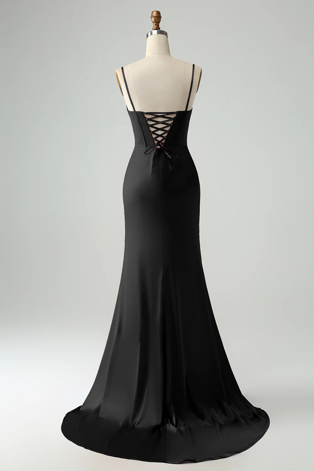 Mermaid Spaghetti Straps Pleated Corset Long Prom Dress With High Slit