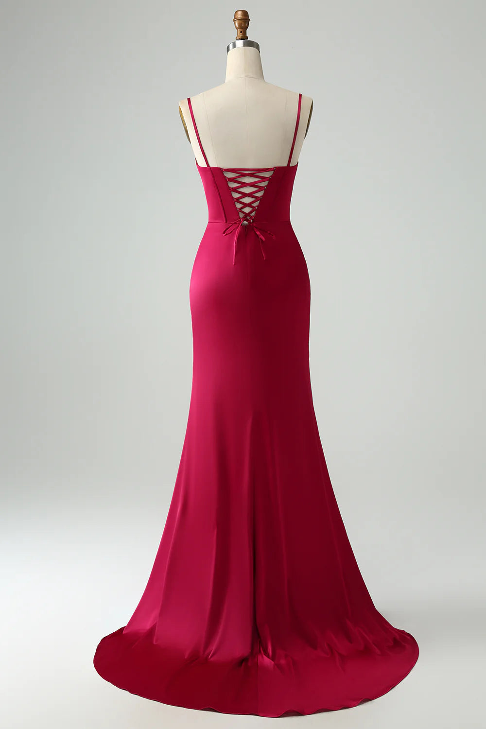 Mermaid Spaghetti Straps Pleated Corset Long Prom Dress With High Slit