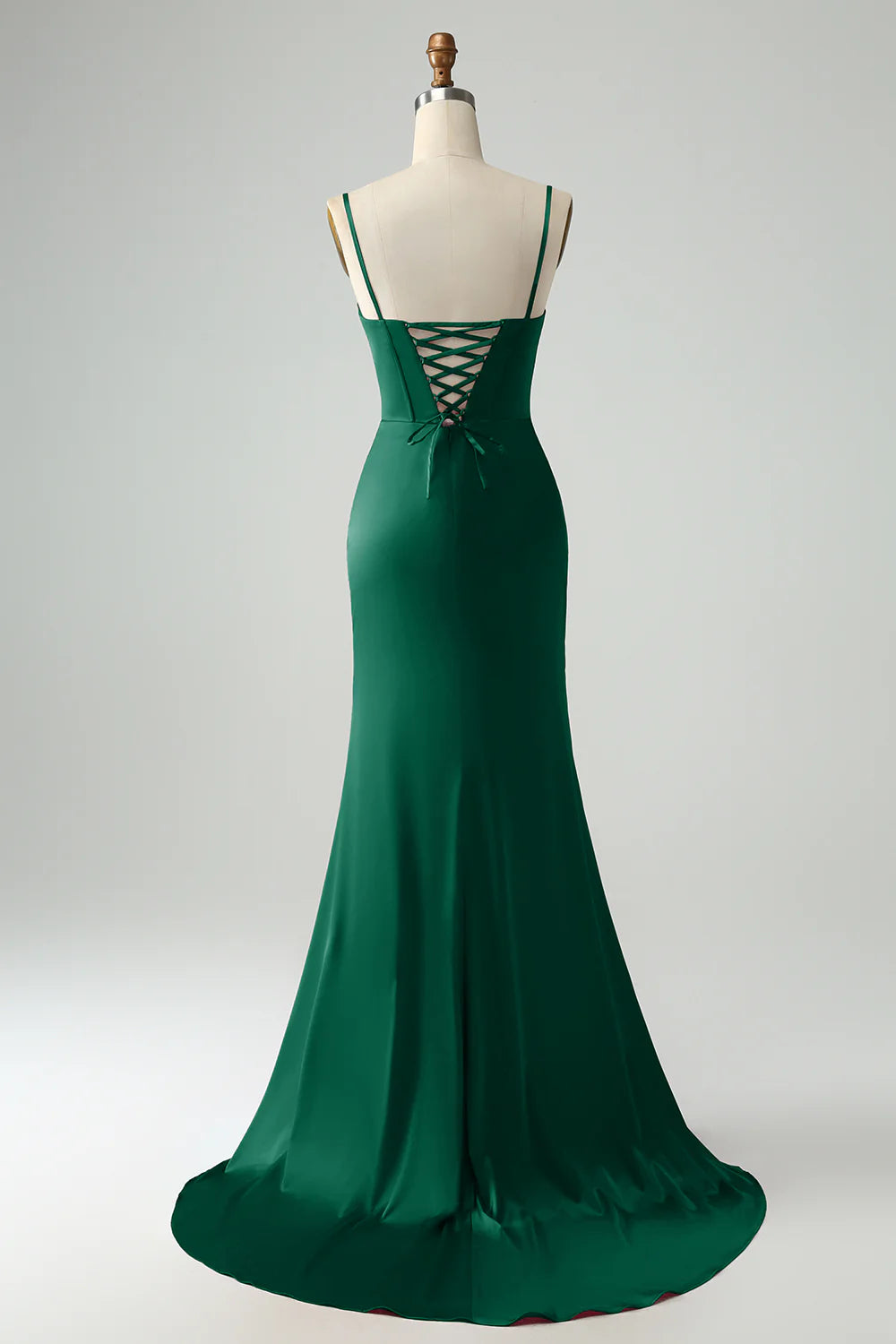 Mermaid Spaghetti Straps Pleated Corset Long Prom Dress With High Slit