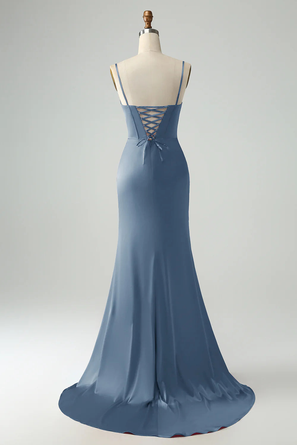 Mermaid Spaghetti Straps Pleated Corset Long Prom Dress With High Slit