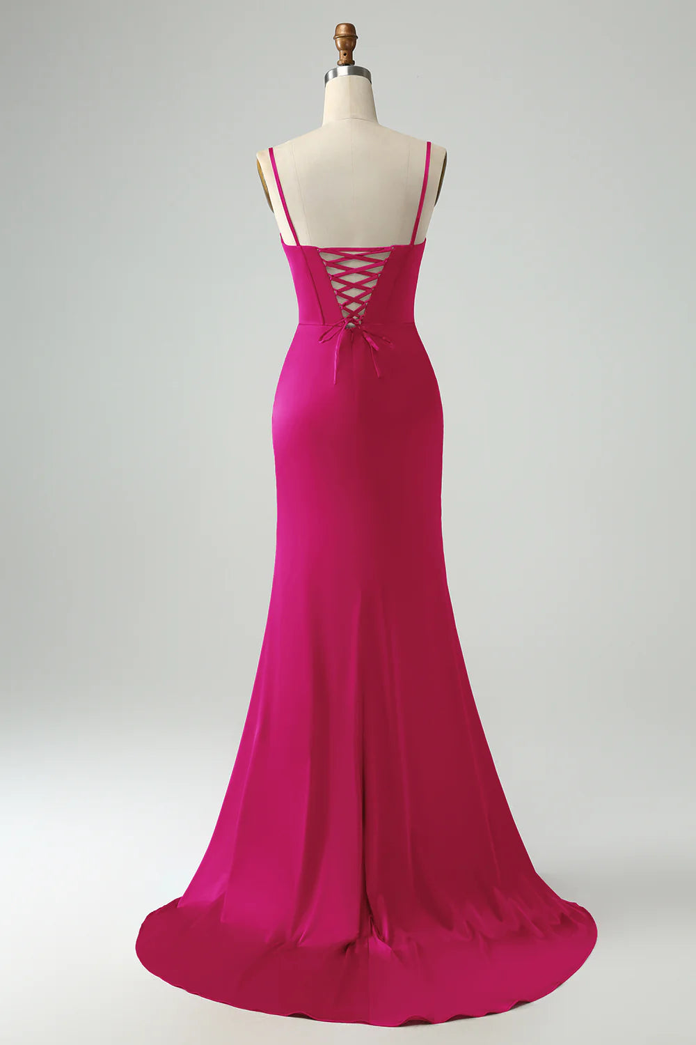Mermaid Spaghetti Straps Pleated Corset Long Prom Dress With High Slit