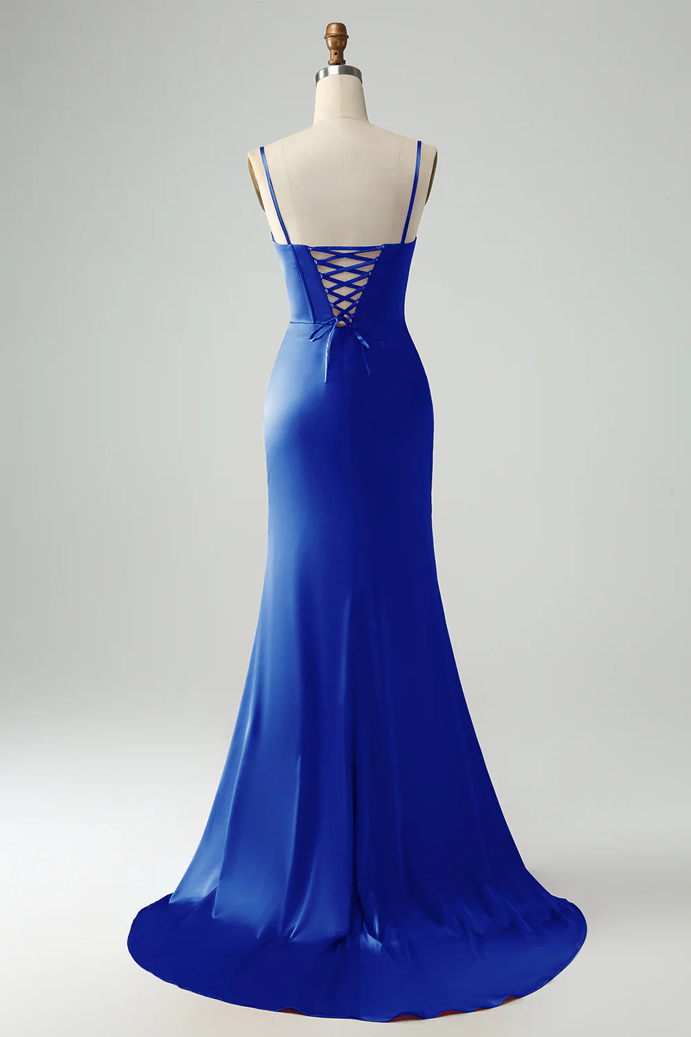 Mermaid Spaghetti Straps Pleated Corset Long Prom Dress With High Slit