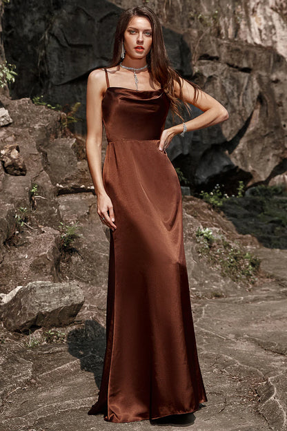 Mermaid lace up coffee satin bridesmaid dress