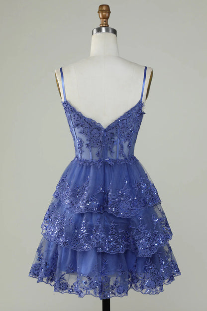 Thin suspender A-line sequined layered tight corset short skirt