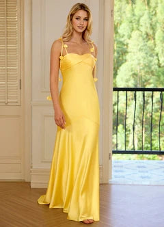 Yellow 3D Floral Tie Strap Sweetheart Mermaid Evening Dresses