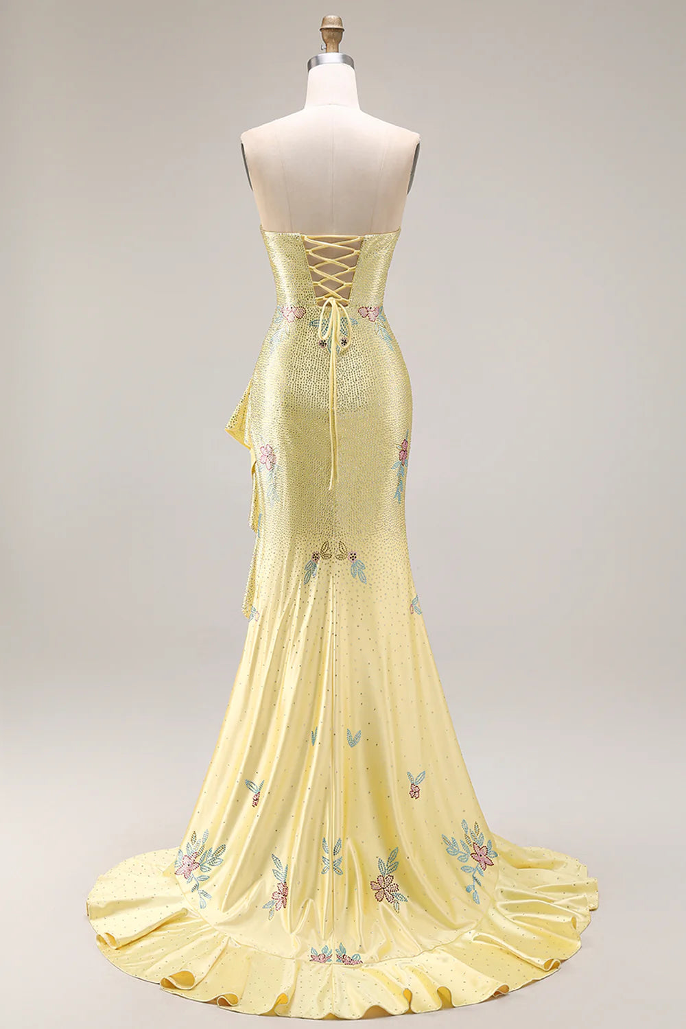 Yellow Floral Sequin Mermaid Evening Dresses