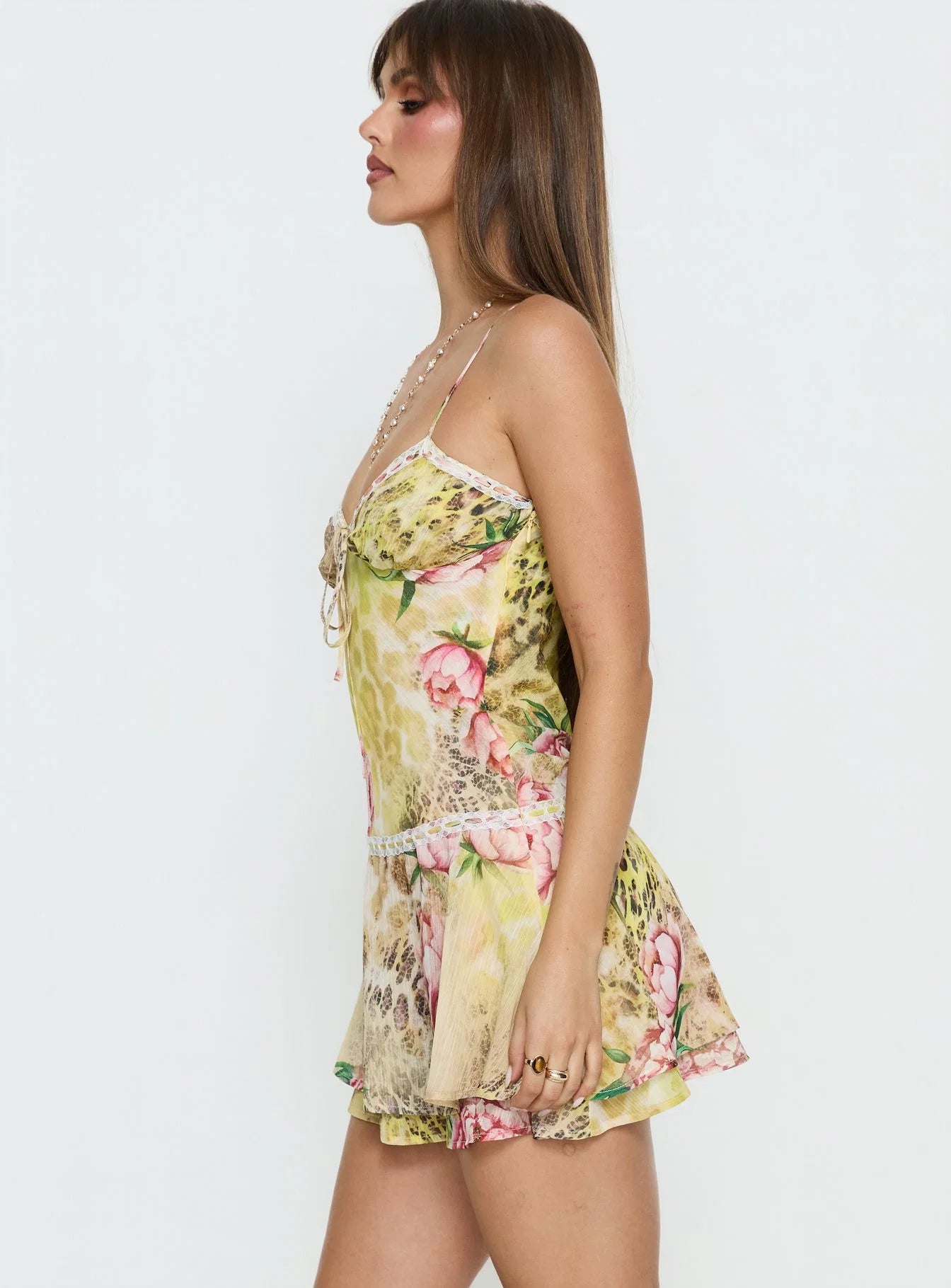 Yellow Floral & Leopard Print Homecoming Dresses