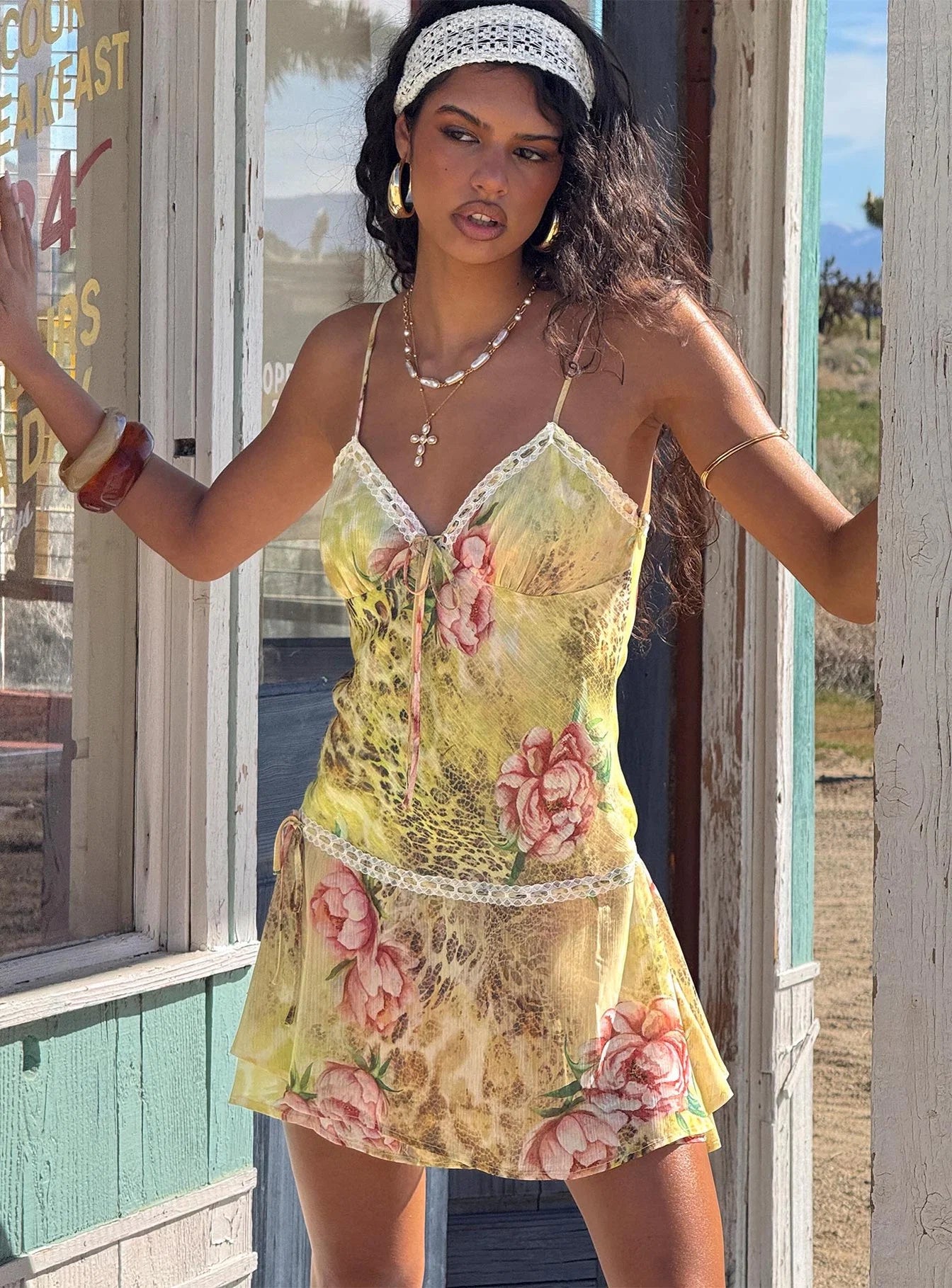 Yellow Floral & Leopard Print Homecoming Dresses