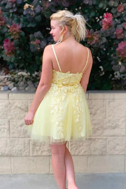Yellow Princess A-line Appliques Short Homecoming Dress