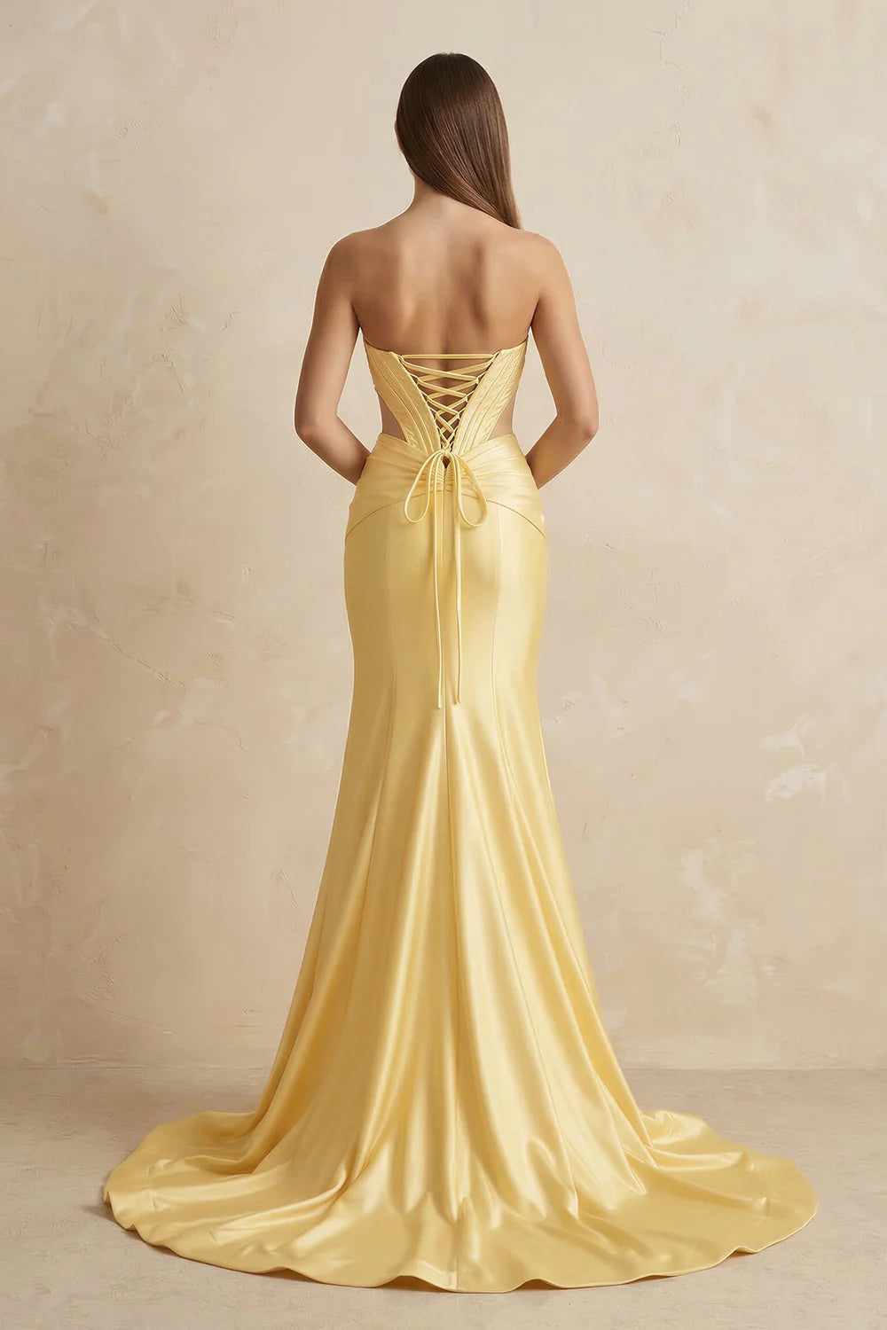 Yellow Strapless Cutout Corset Mermaid Evening Dresses