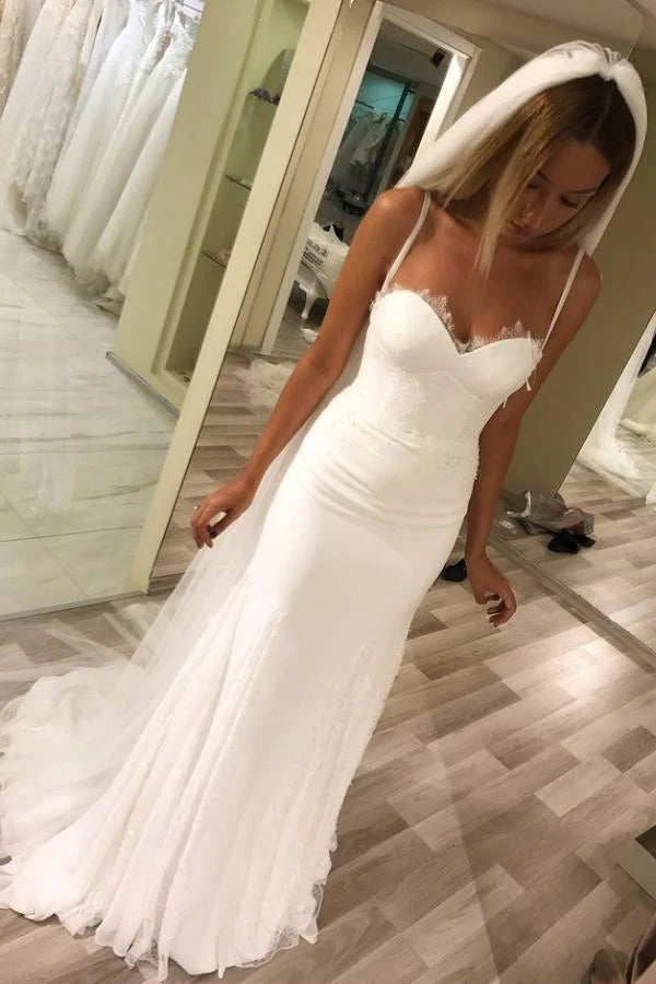Simple slim camisole sweetheart V-neck mermaid wedding dress