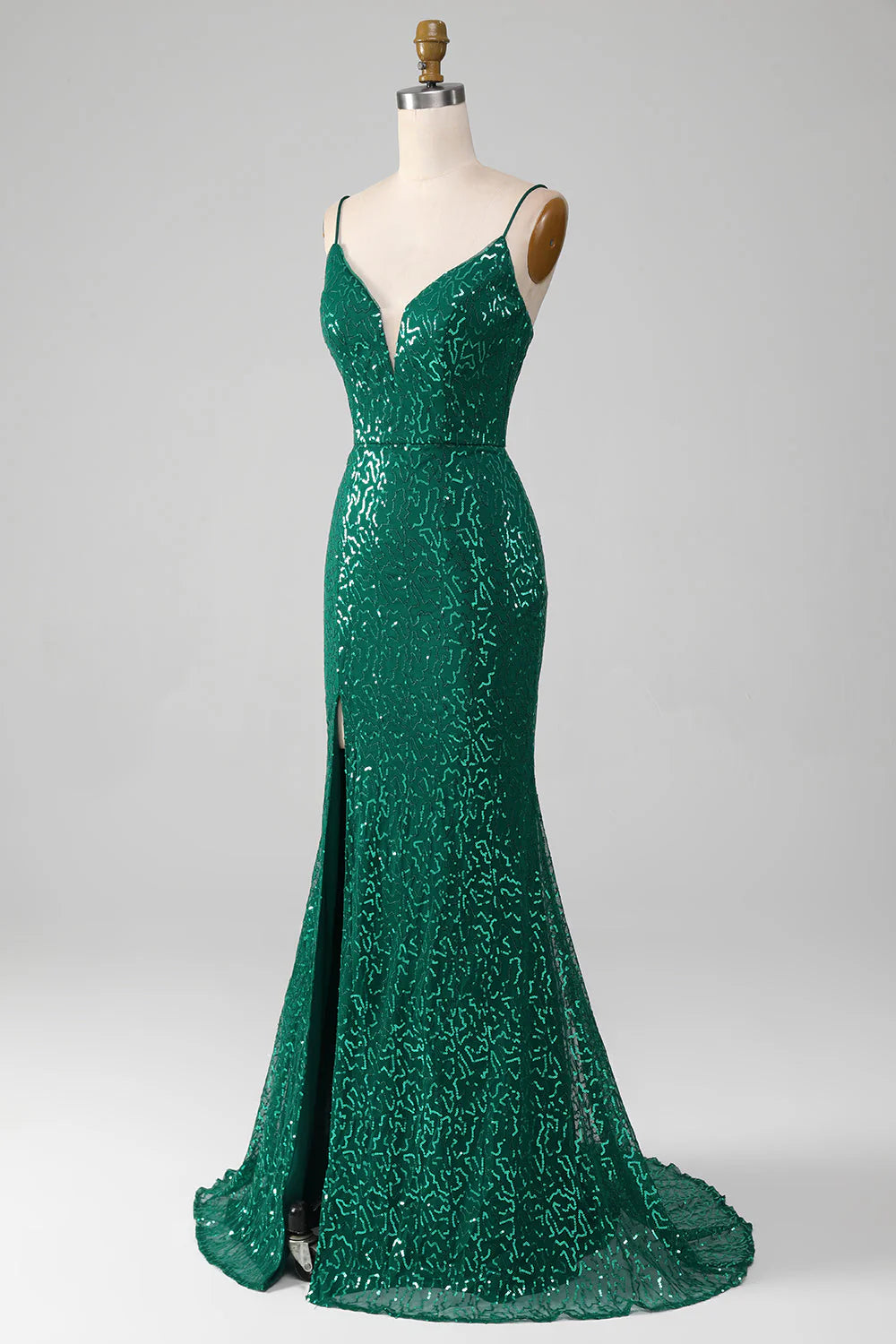Dark Green Mermaid Sparkly Beaded Sequins Long Prom Dress with Slit