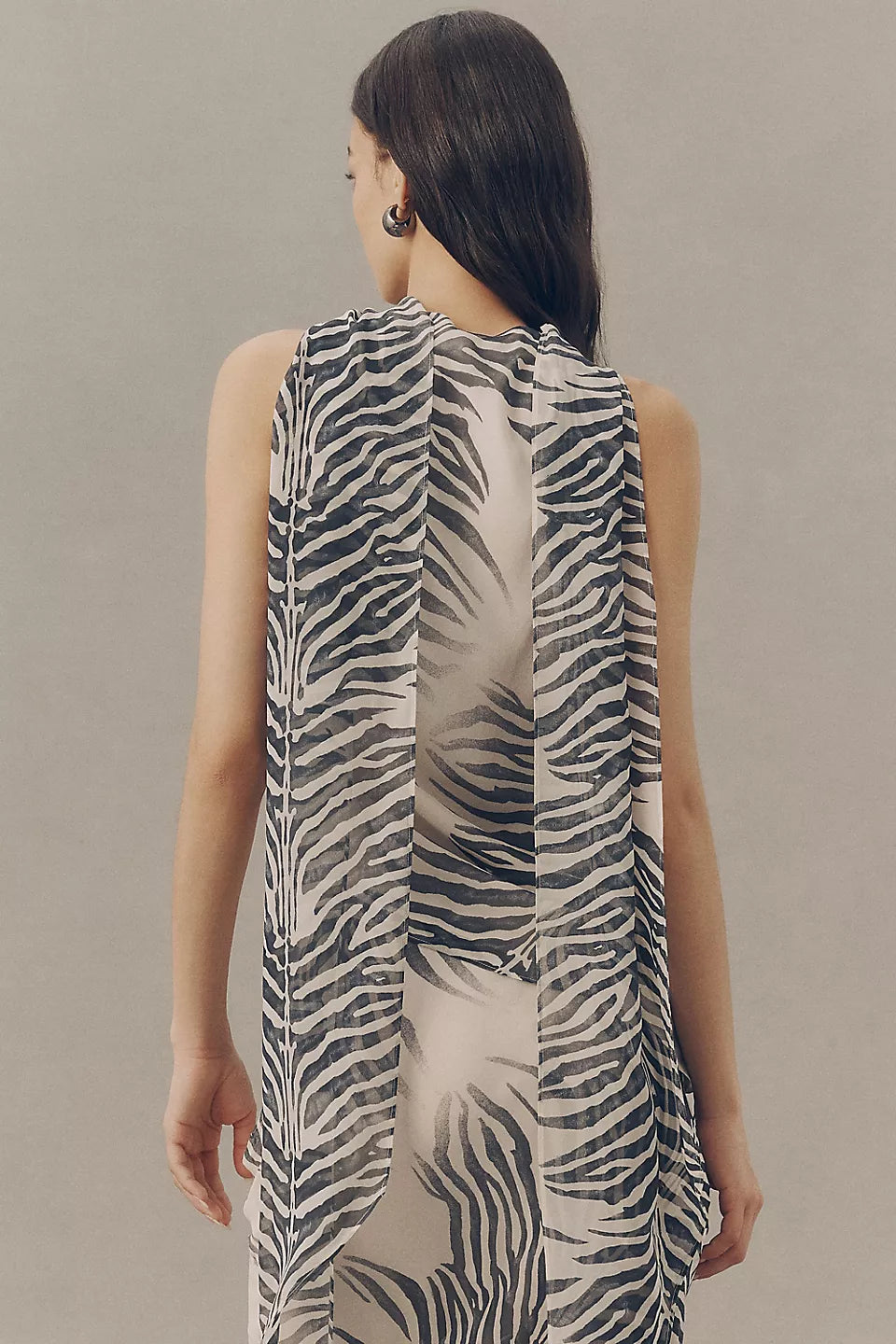 Zebra Print Halter Neck Two-Piece Maxi Evening Dresses with Scarf Detail