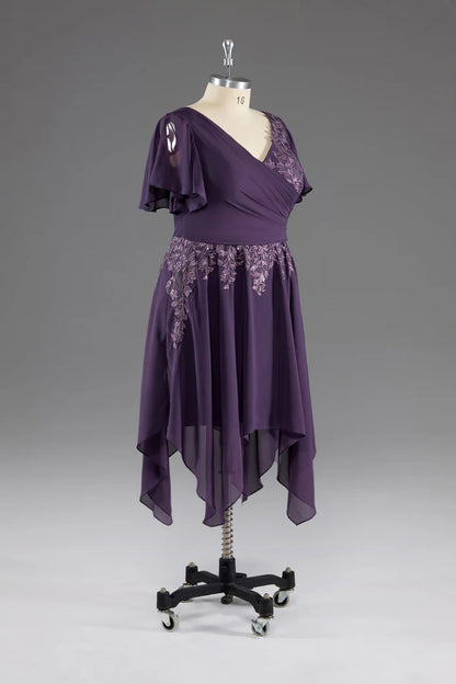 A-line Asymmetrical V -Neck Chiffon Mother of The Bride Dress