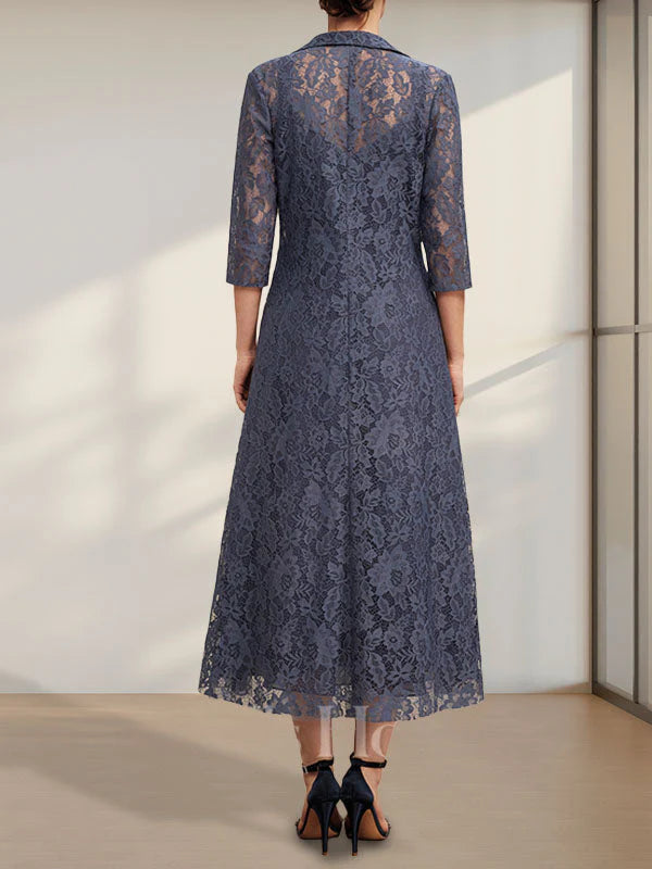 V-Neck Tea-Length Chiffon Mother of the Bride Dress