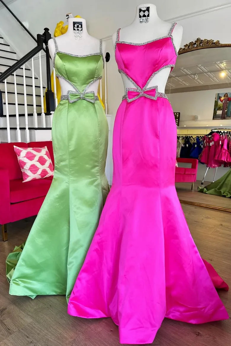 Mermaid Strap Bow Round Bead Long Ball Ball Dress