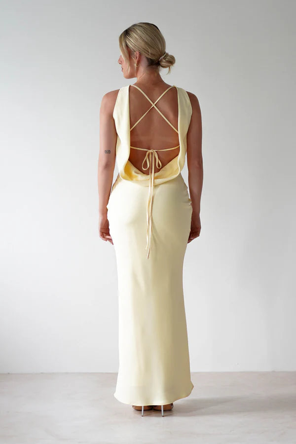 Sleeveless waist cinching tight backless strapless dress