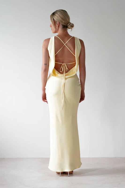 Sleeveless waist cinching tight backless strapless dress