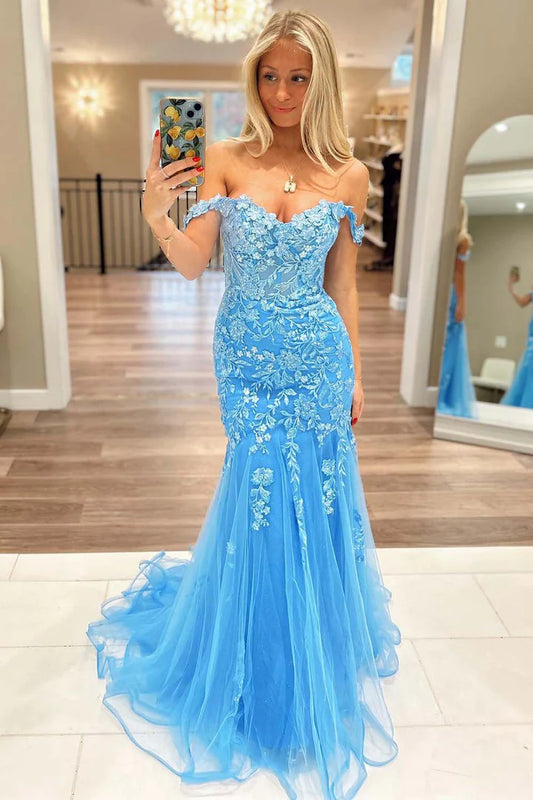 Blue tight corset with floral mermaid dance dress