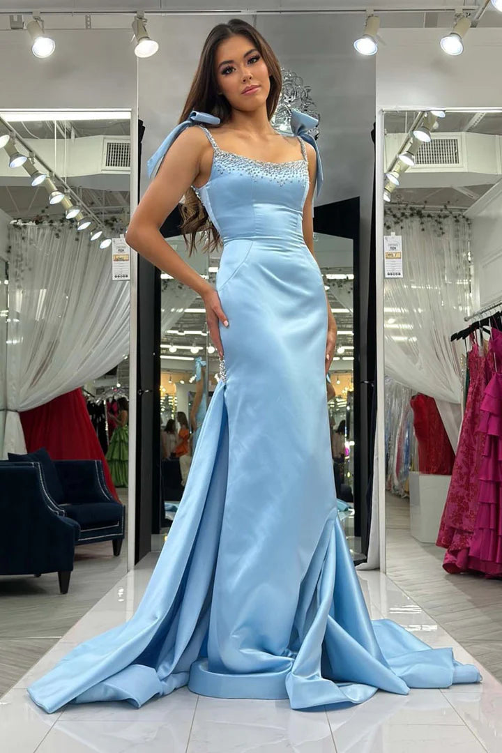 Fitted Prom Dress with Straps Bows