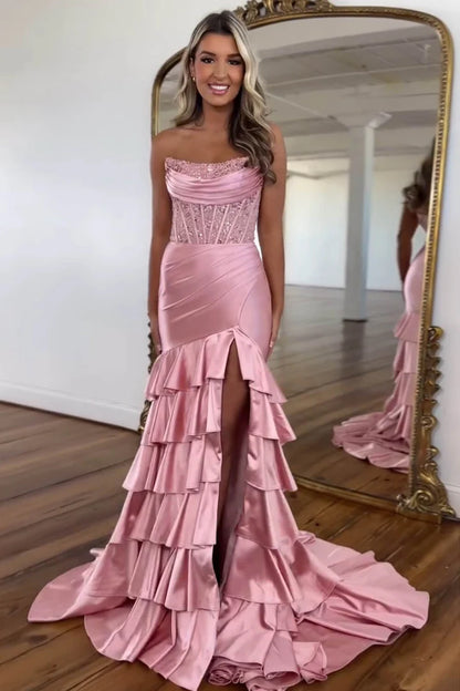 Strapless waist cinching hip hugging skirt  long skirt  floor mopping  side split