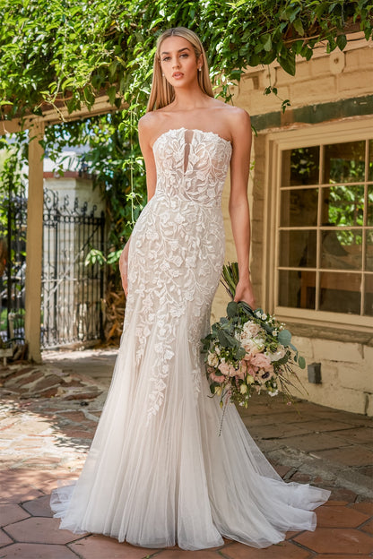 V-neck sexy strapless tight corset mermaid and floor length dress wedding dress